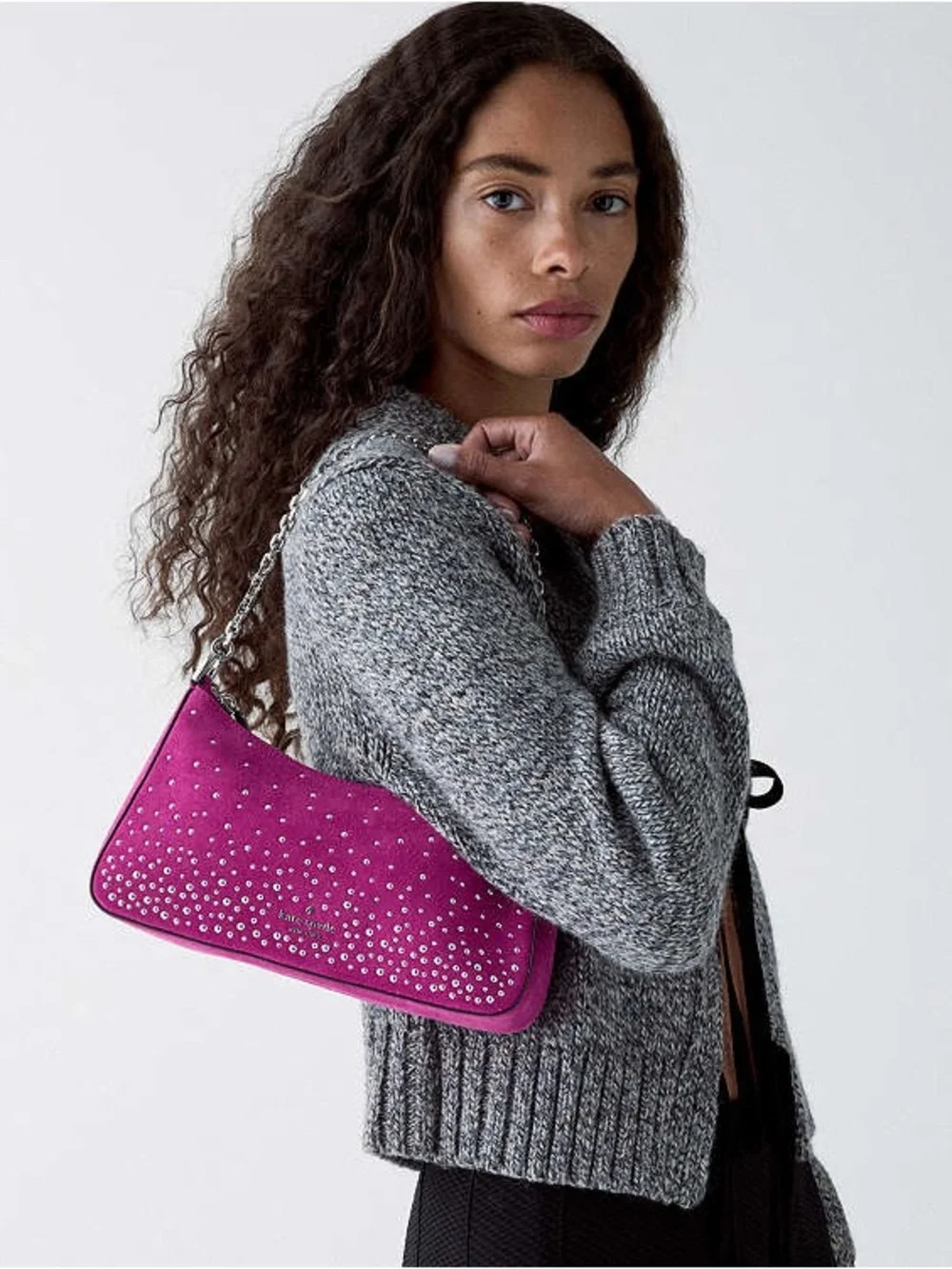 Kate Spade Margot Studded Suede Shoulder Bag Beet